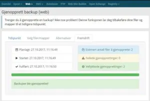 Gjenoppretting av webhotell backup